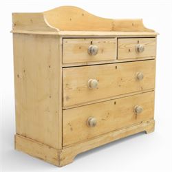 20th century pine chest of drawers, shaped galleried top, above two short over two long dr...