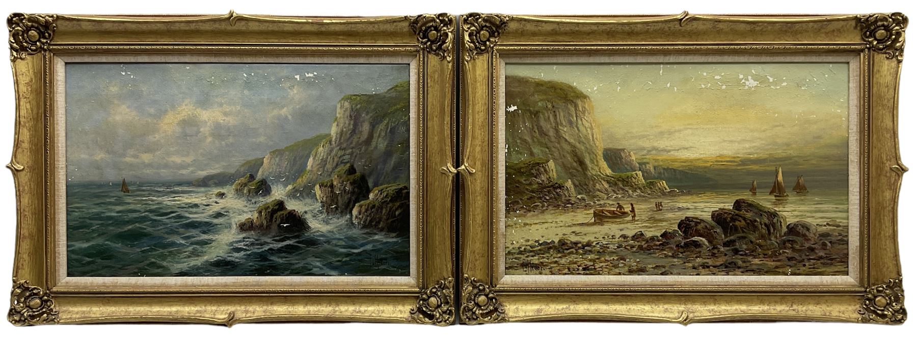 Frank Hider (British 1861-1933): 'High Tide on the Sussex Coast' and 'Near Ilfracombe', pair oils on canvas signed, titled verso 30cm x 48cm (2)