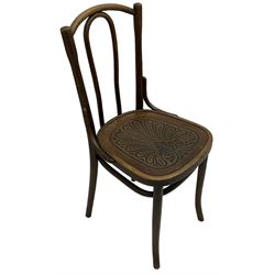Set of three late 19th to early 20th century century bentwood dining chairs, the seats with pressed anthemion decoration, circa. 1900s