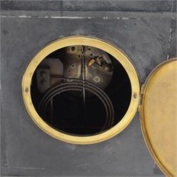 Large Victorian slate and variegated rouge marble architectural mantle clock, with gilded bronze mounts, with eight-day movement, striking a coiled gong, not running 