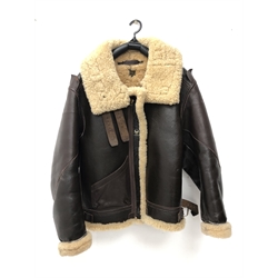  US Air Force style brown leather sheepskin lined flying type jacket size 40, labelled Type B-3 DWG No.33H5595, Order No.43-13616-AF Property Air Force US Army, Eastman Leather Clothing, marked Army Air Force, twin buckle neck collar and single pocket, Talon metal zip,   