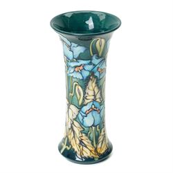 Moorcroft Blue Rhapsody pattern vase, of cylindrical form with flared neck, designed by Philip Gibson, a trial piece, with impressed and painted marks to base, with original box, H25cm