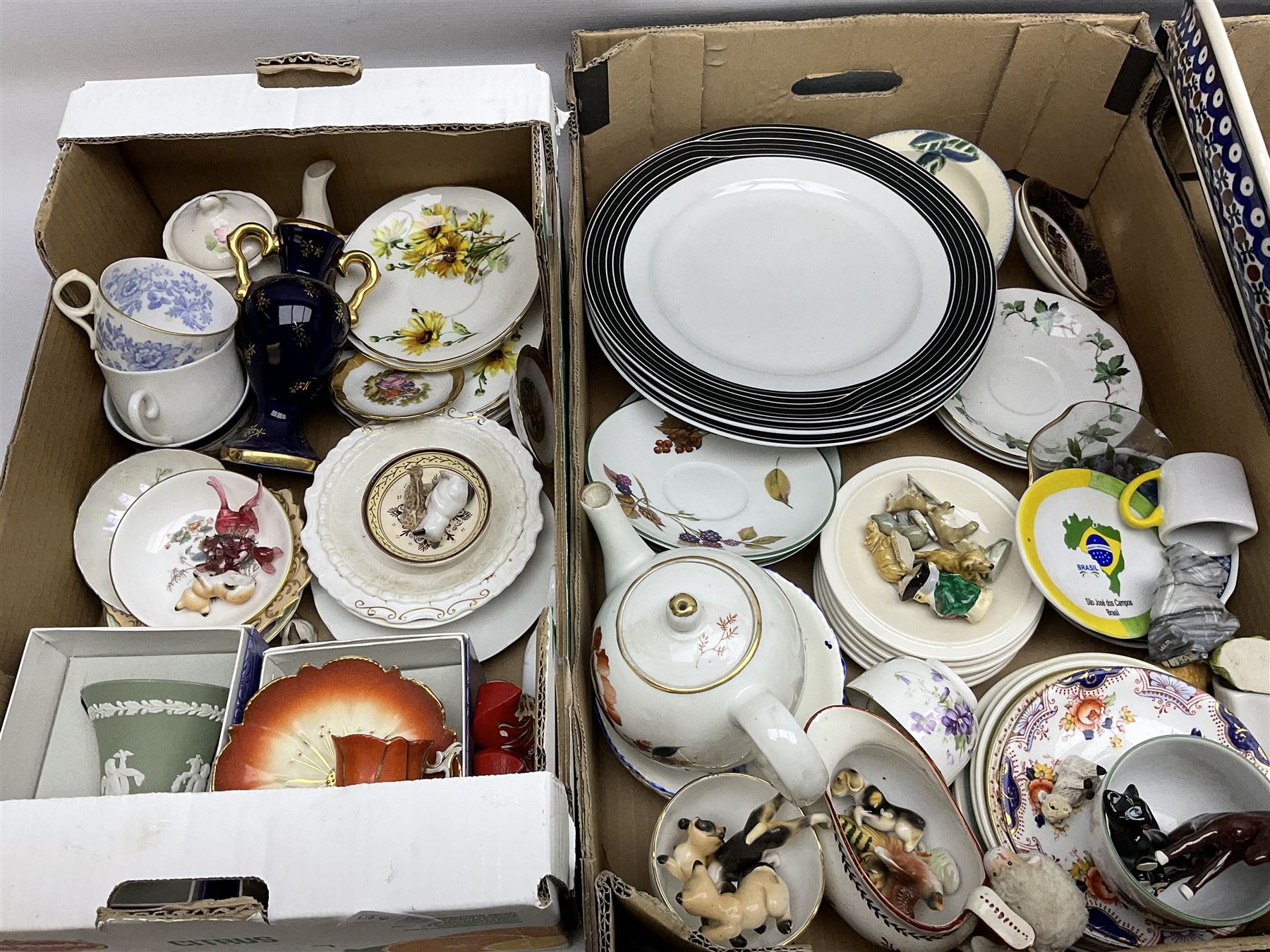 Collection of ceramics in four boxes to include two Meissen onion pattern blue and white plates, each with blue painted crossed swords mark to base,  Hornsea Fauna, West German plate etc