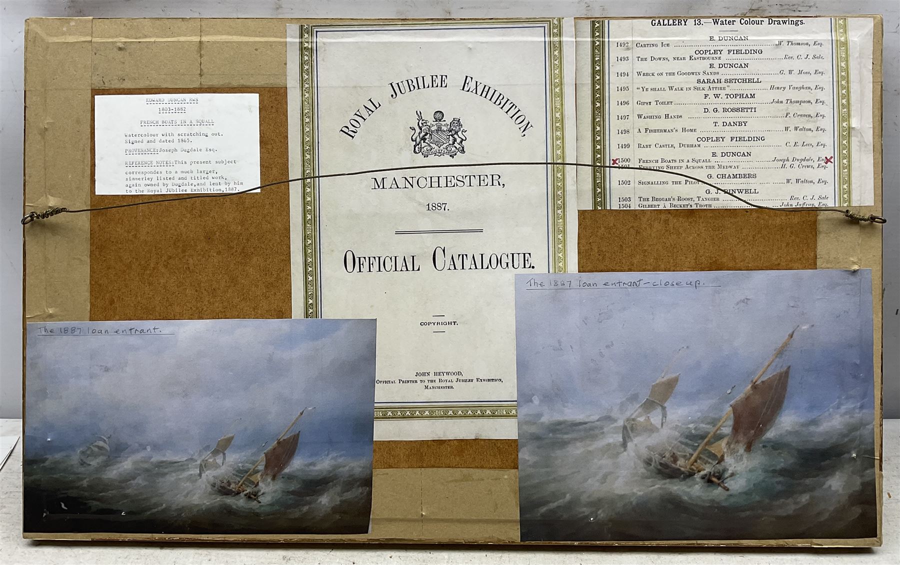 Edward Duncan (British 1803-1882): 'French Boats in a Squall', watercolour with scratching out signed and dated 1865, titled on label verso 22cm x 46cm 