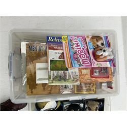 Two Compare the Meerkat meerkat dolls comprising Batman and Star Wars, Ted 2 stuffed doll, quantity of boxed bobble heads, and quantity of magazines with models to include Men At War, Fire Engines of the World etc in three boxes