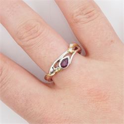 Silver and 14ct gold wire ruby ring, stamped 925