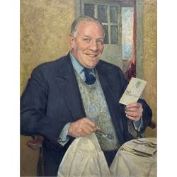 Arnold Henry Mason RA (British 1885-1963): 'The Optimist' - Portrait of H A Thompson, oil on canvas signed 90cm x 70cm
Provenance: exh. Royal Academy 1945, No.466. H A Thompson was Chairman of the London Civil Defence Welfare and a member of the London Toy Committee for Homeless Children. This was one of seven portraits Mason exhibited in the same 1945 exhibition 