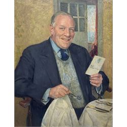 Arnold Henry Mason RA (British 1885-1963): 'The Optimist' - Portrait of H A Thompson, oil on canvas signed 90cm x 70cm
Provenance: exh. Royal Academy 1945, No.466. H A Thompson was Chairman of the London Civil Defence Welfare and a member of the London Toy Committee for Homeless Children. This was one of seven portraits Mason exhibited in the same 1945 exhibition 
