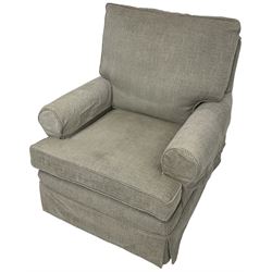 Multi-York - hardwood framed swivel armchair upholstered in herringbone fabric, traditional shape with rolled arms