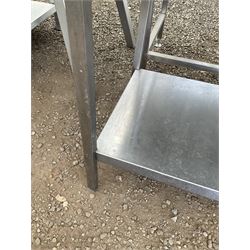 Stainless steel two tier preparation table - movement in legs - THIS LOT IS TO BE COLLECTED BY APPOINTMENT FROM DUGGLEBY STORAGE, GREAT HILL, EASTFIELD, SCARBOROUGH, YO11 3TX
