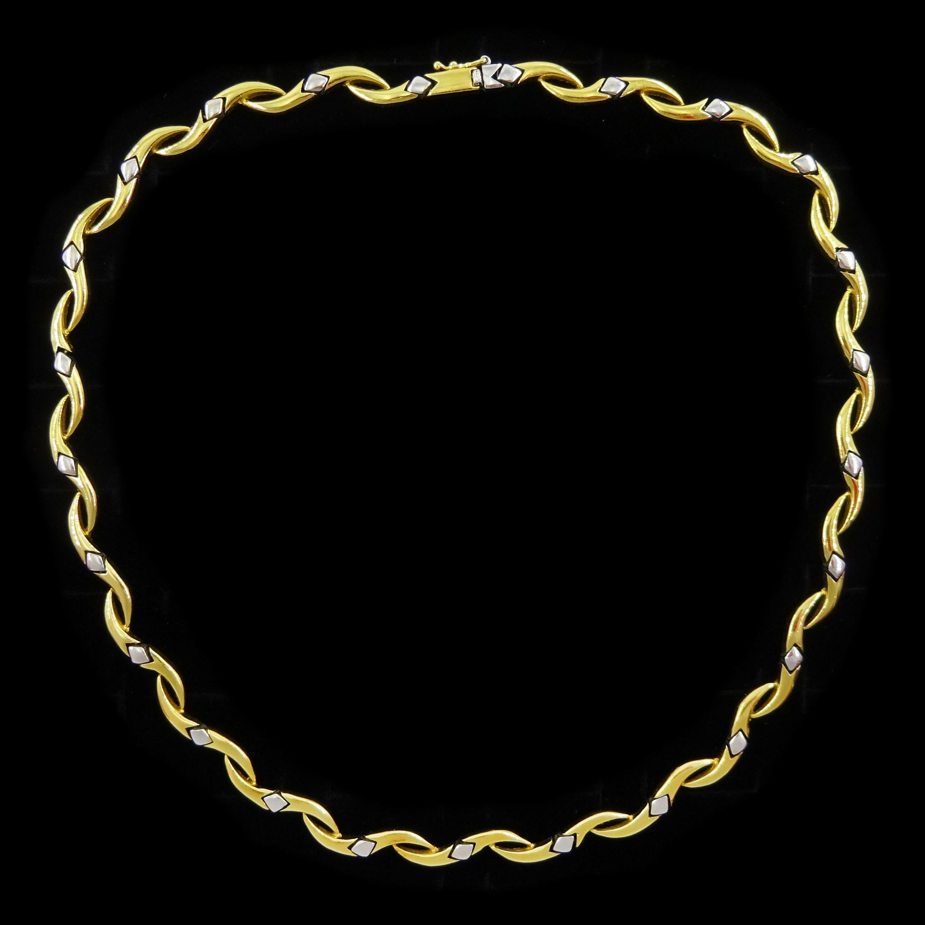 18ct white and yellow gold fancy link chain necklace, hallmarked