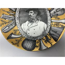 Fornasetti Grandi Maestri plate, depicting Giuseppe Verdi within a border of operatic emblems on gilt ground, with printed mark beneath, D25cm 