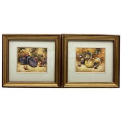 Christopher Hughes (British 1955-): Still Life with Plums, pair watercolours signed 8cm x 9cm (2) 
Notes: Hughes is most famous as an artist for Royal Worcester