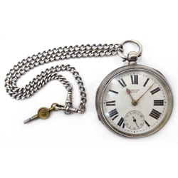  Silver pocket watch by H Stone Leeds no 739945, case Chester 1906 with silver chain and key  
