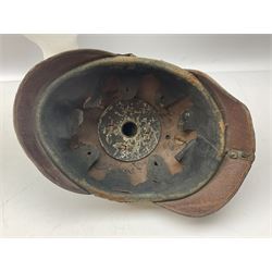 WW1 German leather Pickelhaube helmet with brass plate for Baden regiment, leather strap and leather part only of liner