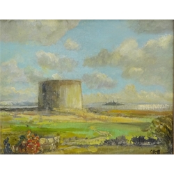  C R-B (20th century): Martello Tower, oil on board signed with initials 23cm x 30cm  