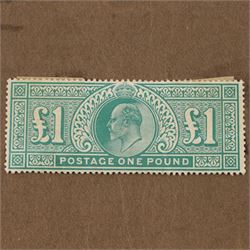 King Edward VII one pound green stamp, unused, creased and hinged