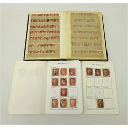  Accumulation of 1d Red Stars (191), plus SG 43/44 1d reds (777) in small stockbook, two plating Albums plate 208 (48), plate 120 (135) approx 1149 stamps total  