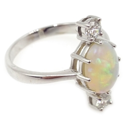  18ct white gold (tested) opal and diamond ring, opal 1.35 carat, diamonds 0.33 carat  