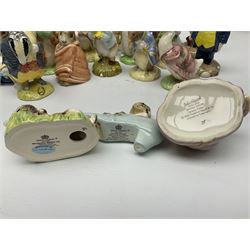 Sixteen Royal Albert Beatrix Potter figures, including Poorly Peter Rabbit, Jemima Puddle Duck and Squirrel Nutkin etc, all boxed together with a Beswick Beatrix Potter Jeremy Fisher miniature jug and four Beswick Wind in the Willows figures 