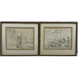 English School (Mid 19th century): Temperance Movement Cartoons, pair pencil drawings signed with indistinct monogram, possibly HF or HJ 19cm x 25cm (2)