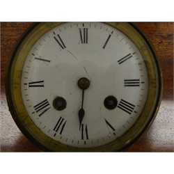  Edwardian French brass cased desk clock with circular Roman dial and visible escapement, twin train Japy Freres movement striking the hours on a bell, D11cm  