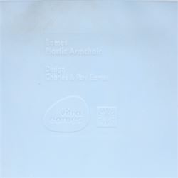 Vitra - RAR rocking chair, moulded plastic shell in ice grey with integrated arms, raised on chrome wire supports with stained wooden rocking runners