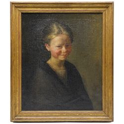 Scottish School (Late 19th century): Portrait of a Young Girl Smiling, oil on canvas unsigned 45cm x 37cm