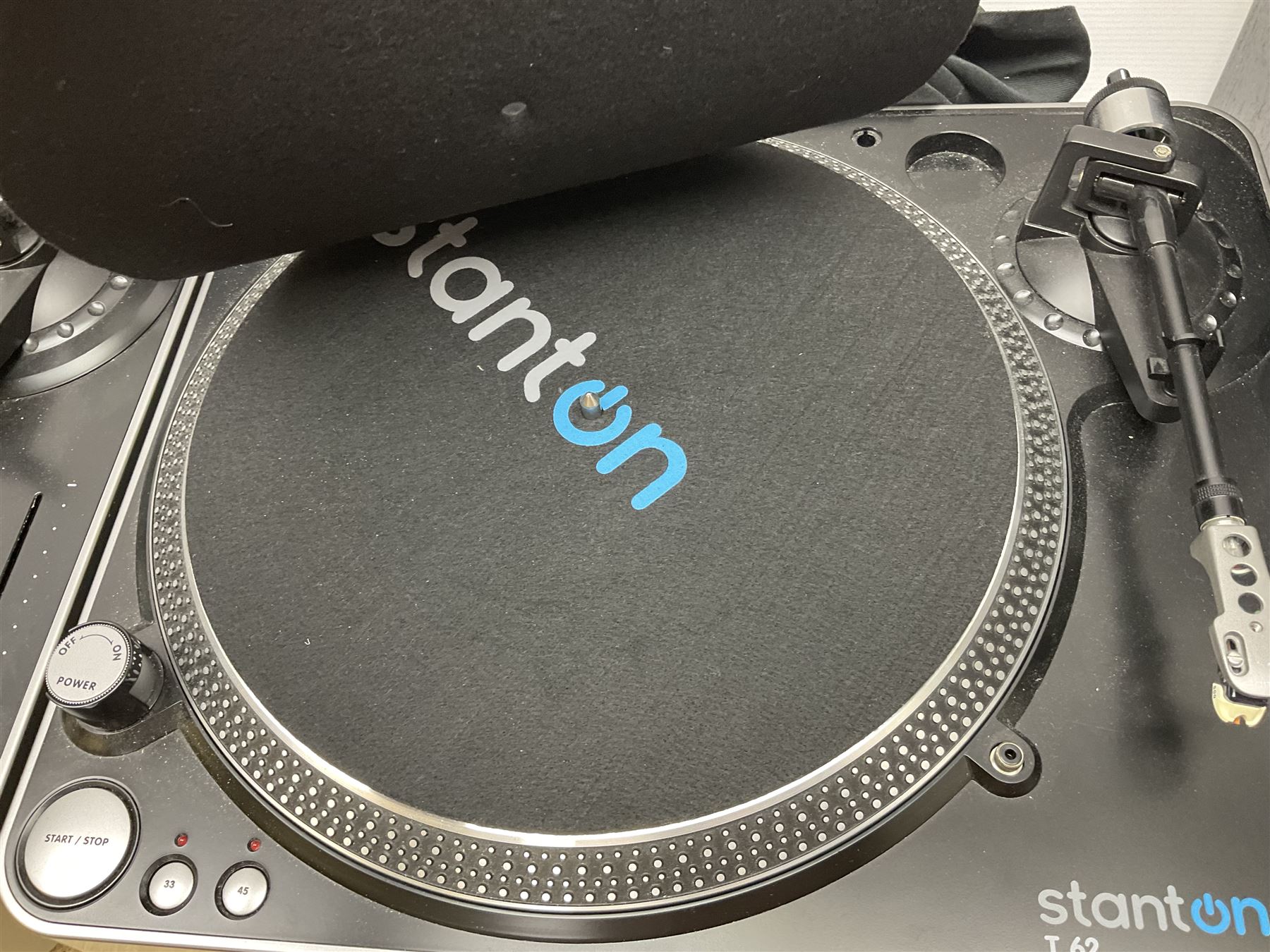 Two Stanton T62 record decks, together with a pair of Behringer MS40 speakers and a Pioneer DJM 250 2 Channel DJ Mixer
