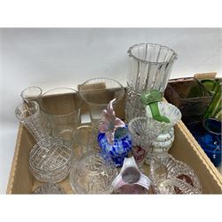 Large collection of glassware to include Schweppes soda syphon, Murano, vases, drinking glasses, coloured glass, cranberry etc in seven boxes