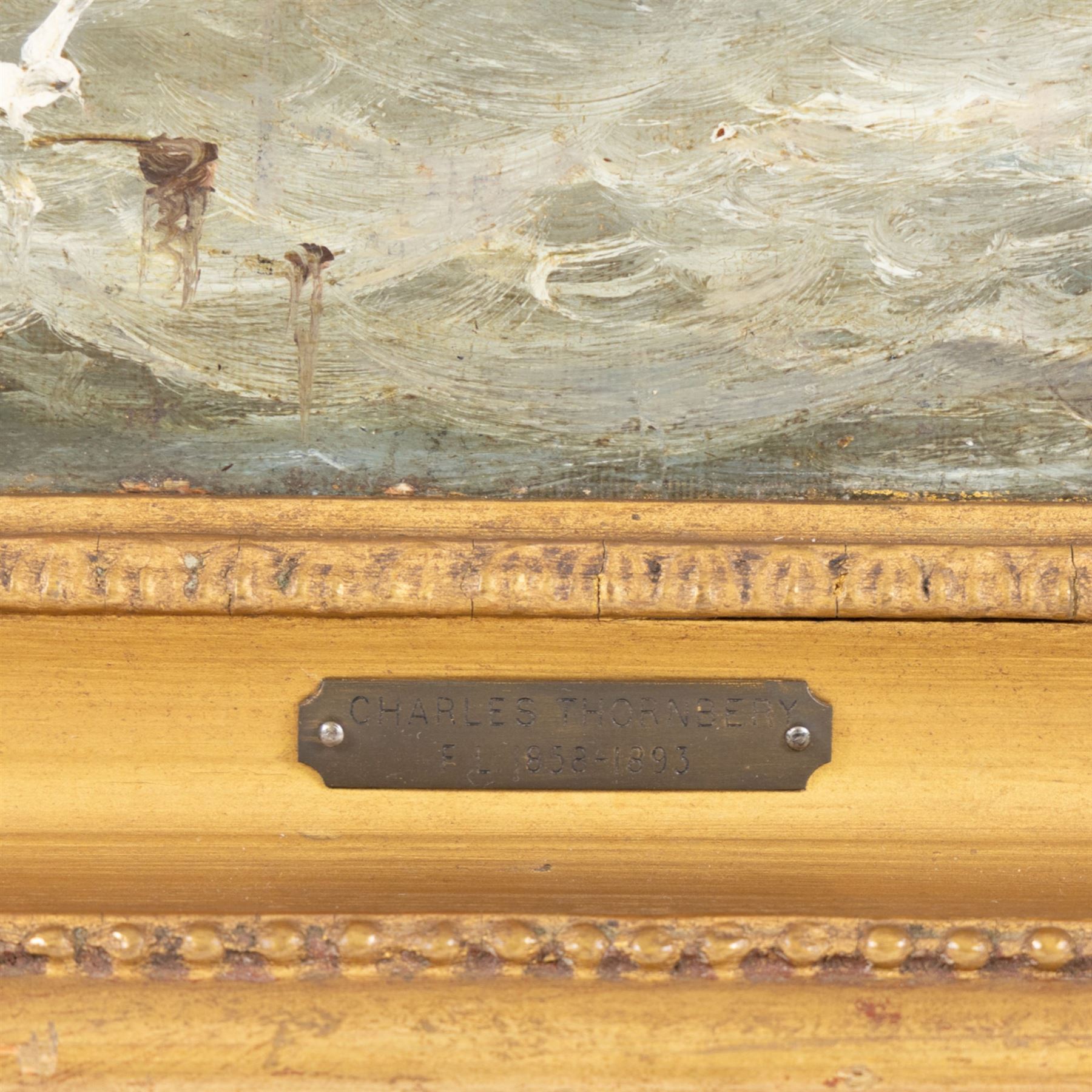 William Anslow Thornley (British fl.1858-1898): Shipping off Tynemouth, oil on canvas signed with pseudonym 'C Thornbery' 44cm x 80cm 
Provenance: with the Mandell Gallery, Norwich, label verso