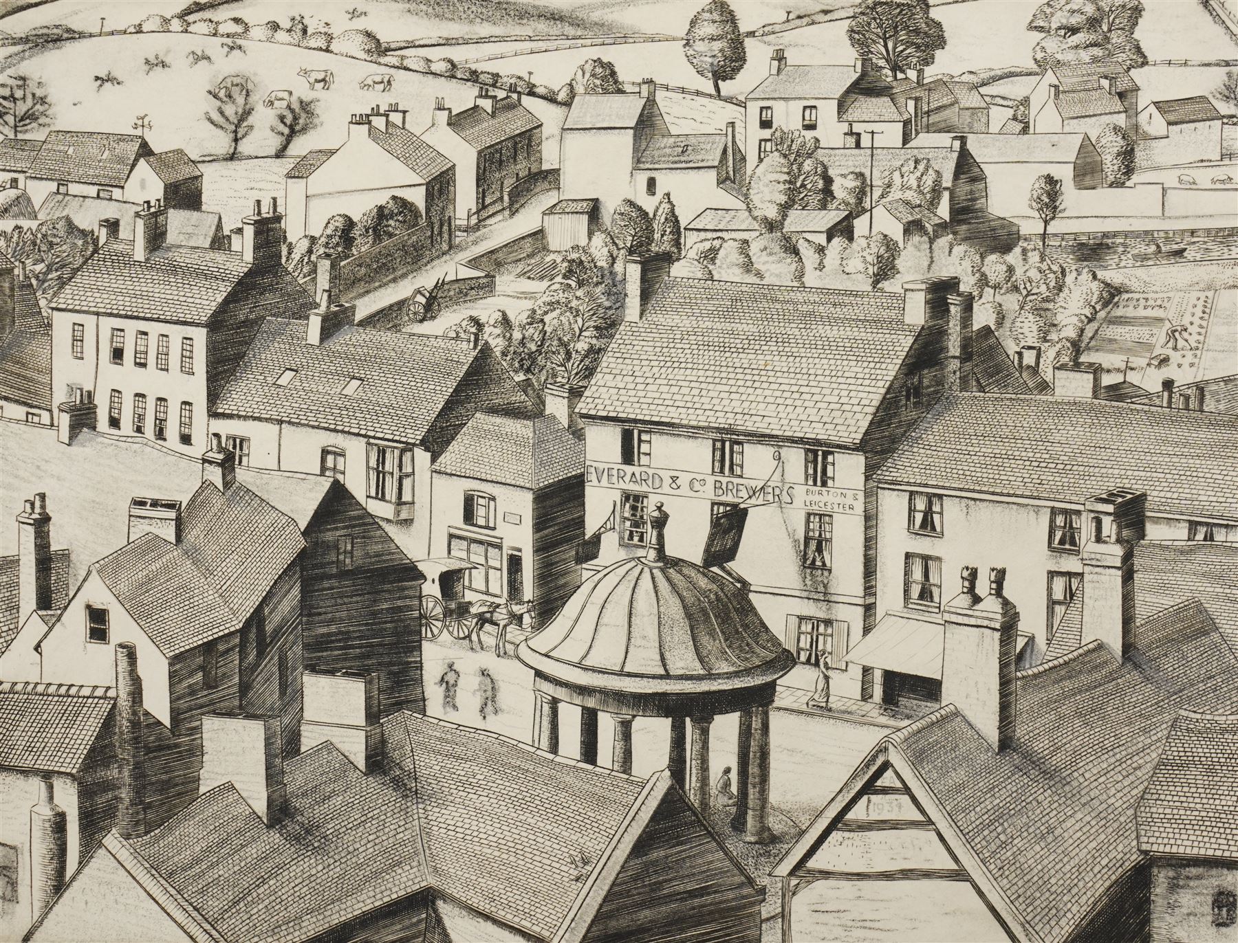 Frederick George Austin (British 1902-1990): An English Town, drypoint etching signed and inscribed 1st state in pencil, dated 1934 in the plate 15cm x 20cm (unframed)
Provenance: direct from the granddaughter of the artist