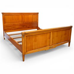 And So To Bed - 6ft super king cherry wood sleigh bed, with turned rails above a panelled head and footboard, with applied brass flowers and foliate mounts, raised on square tapering supports