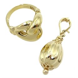 Gold knot design ring and a gold pendant, both hallmarked 14ct