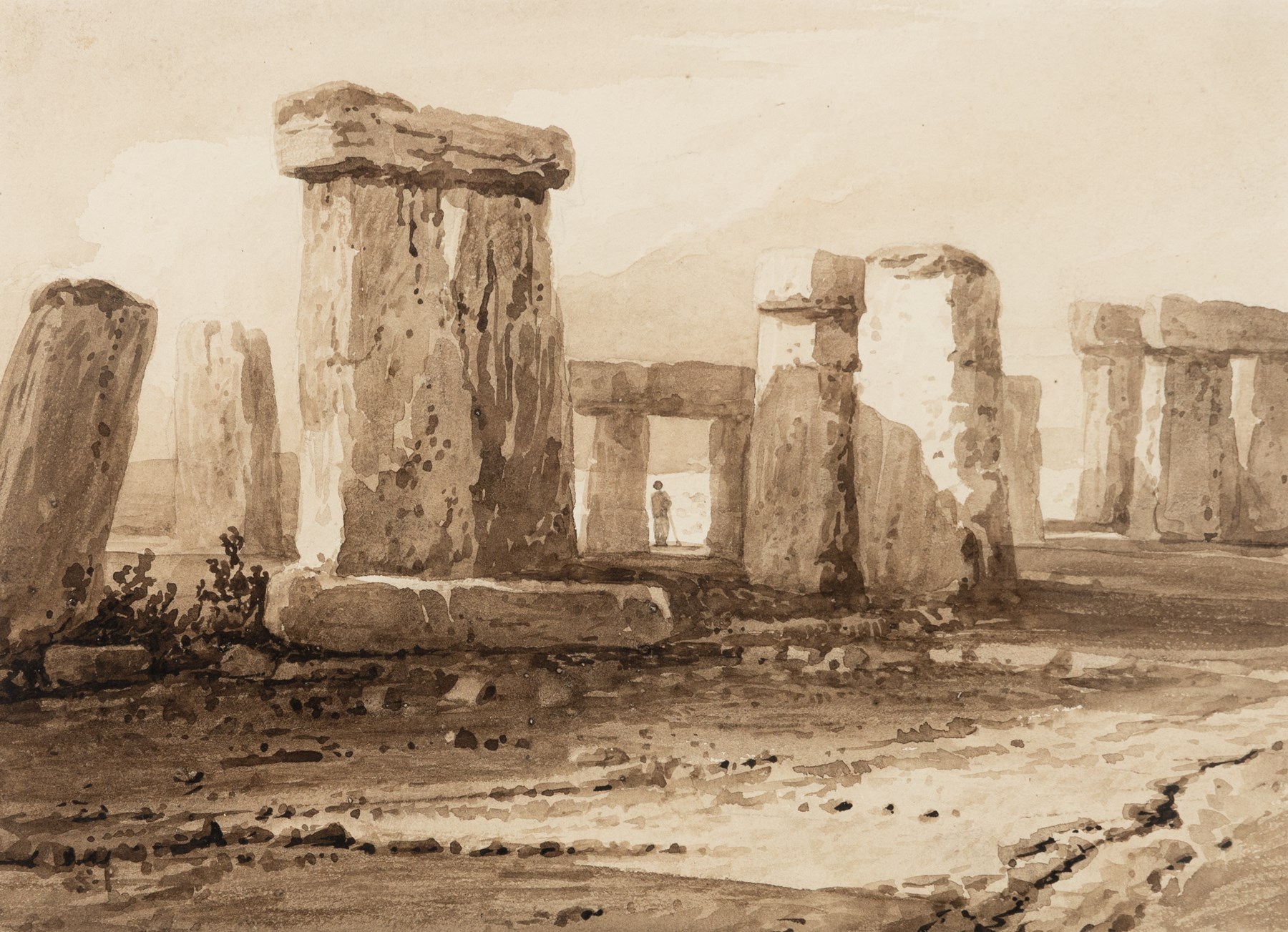 Circle of Samuel Prout (British 1783-1852): Stonehenge, watercolour signed S P 18cm x 25.5cm
Provenance: Private collection Esholt Hall, 2002, label verso