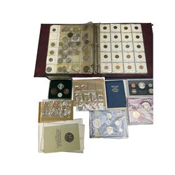 Great British and World coins, including various United States of America unofficial coin sets, Queen Elizabeth II Guernsey 1966 four coin set in The Royal Mint green case, Canada 1977 silver dollar, Isle of Man four coin crown set, Great British pre decimal coinage etc