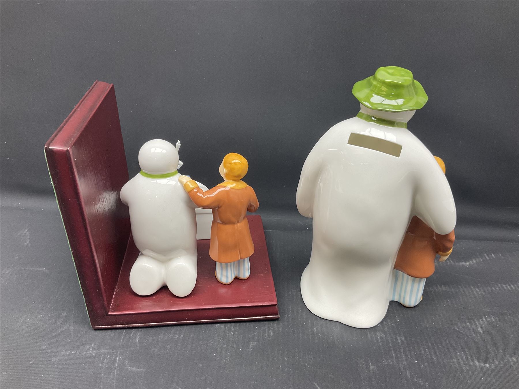 Coalport Characters The Snowman, comprising three snowglobes, Advent calendar, bookend and money box  