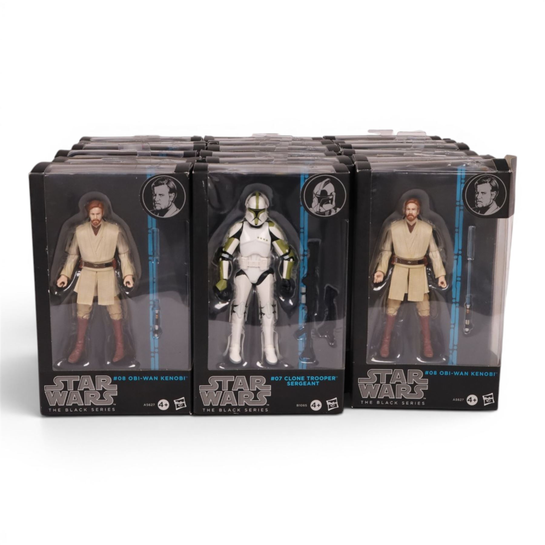Complete set of sixteen Star Wars The Black Series Blue Wave action figures, comprising Sandtrooper, Darth Vader, Luke Skywalker, Chewbacca, Tie Pilot, Yoda, Clone Trooper Sergeant, two Obi-Wan Kenobi figures, Han Solo, Bossk, Emperor Palpatine, Luke Skywalker, Clone Trooper Captain, Clone Commander Cody, IG-88 and Princess Leia Organa, together with Boba Fett Prototype Armour figure, all boxed  (18)