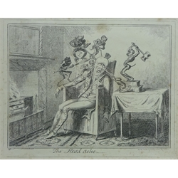  'The Headache', 19th century engraving by George Cruikshank (British 1792-1878) pub. Thomas McLean 1895, Portrait of a Lady, 19th/early 20th century chromolithograph after Angelo Asti in original frame, 'Bubbles', pears print, Portrait of a Lady, crystoleum and four other engravings (8)  
