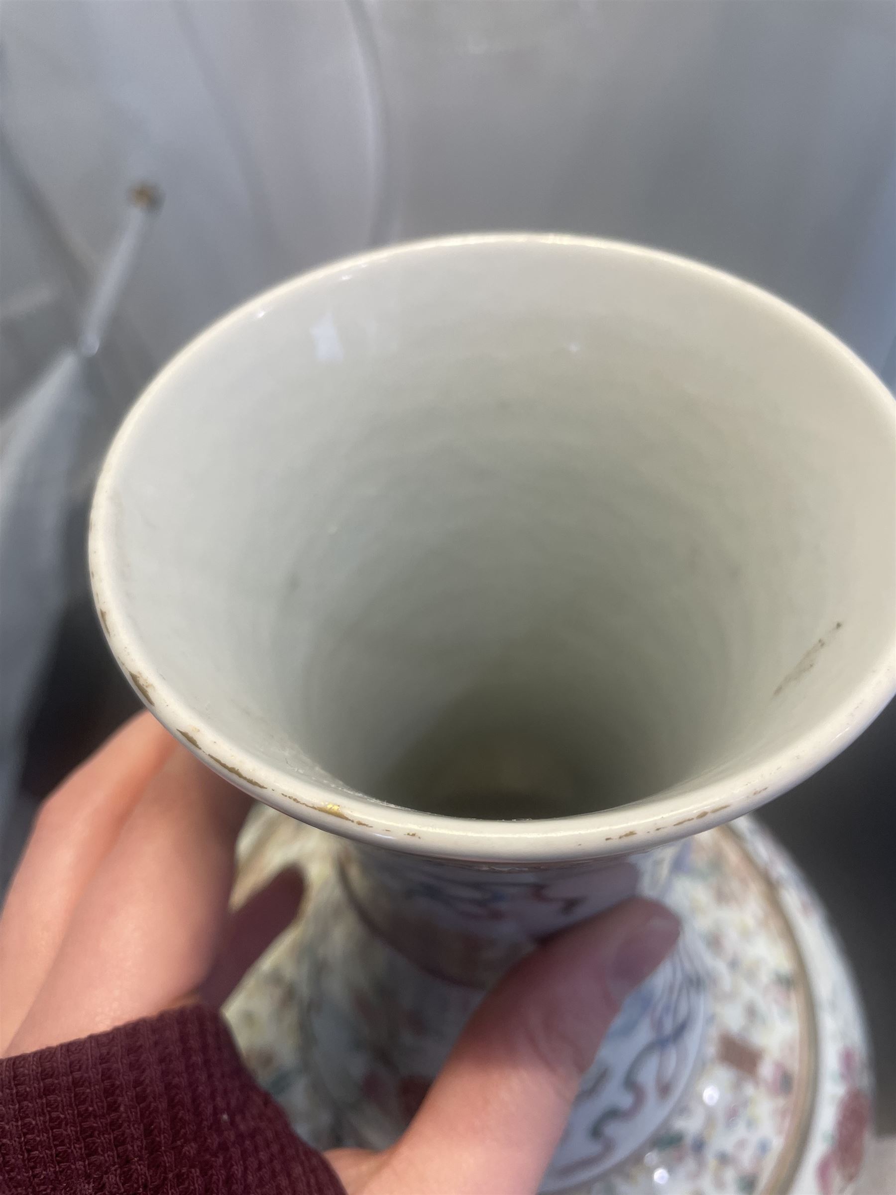 Chinese Qing Dynasty famille rose baluster vase decorated with bats, peaches etc with Tongzhi marks H40cm