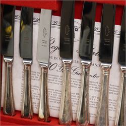 Canteen of Regalia Plate bead edge plated cutlery for six covers, another matching set, each containing forty four pieces, two boxes of Arthur Price matching bead edge pastry forks, cheese knife, butter knife and preserve spoon
