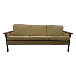 Mid-20th century hardwood framed three-seat sofa 