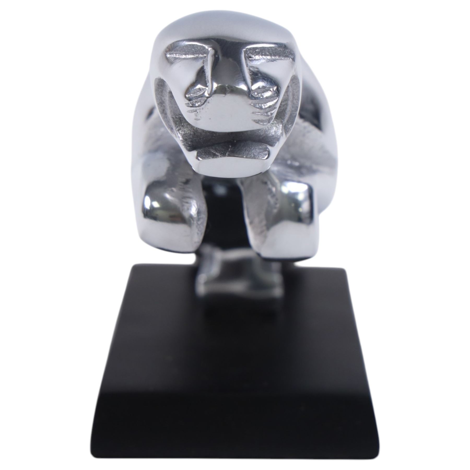 Reproduction chrome plate Jaguar car mascot upon a rectangular stand, L30cm