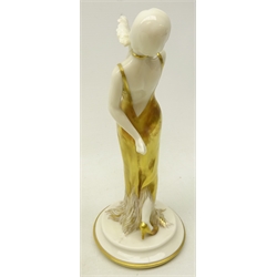 Two Capodimonte Art Deco style figures by Sandro Maggioni 'Divine' and a woman in a gilded dress with fan, H22cm (2)  