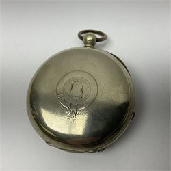 White metal pocket watch, the enamel dial with Roman numerals and blued-steel hands, inscribed R Jacobs Hull, Swiss Made, with subsidiary second dial, the inner cover verso impressed Pure White Metal Swiss
