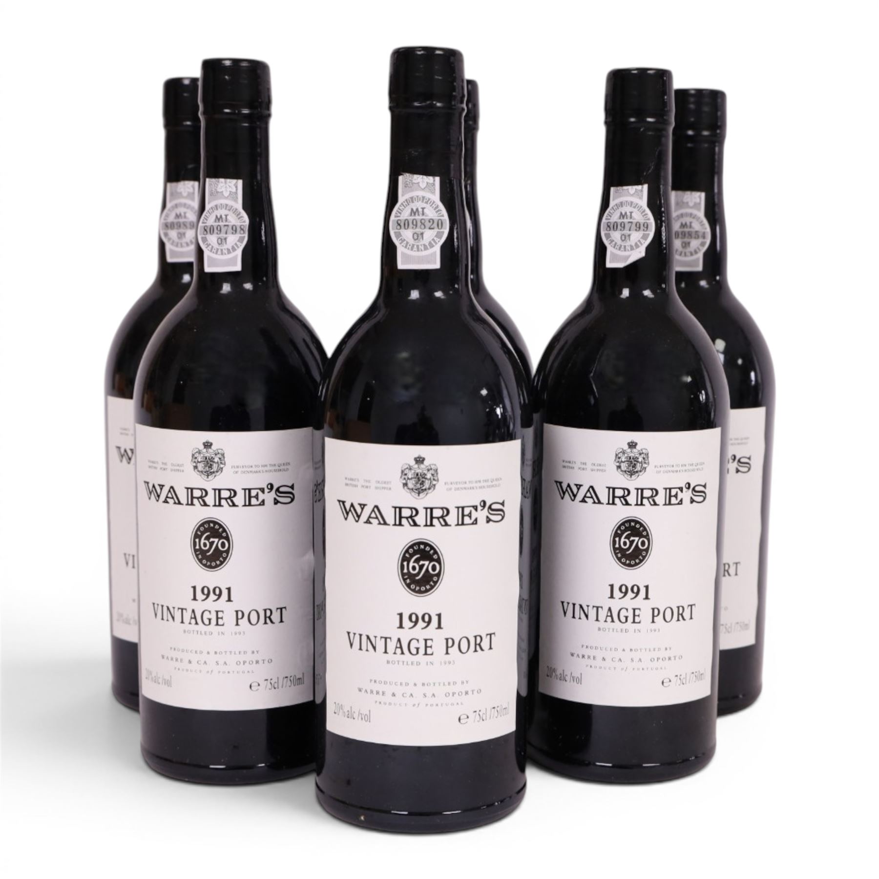 Warre's 1991 vintage port, 750ml 20% vol, six bottles