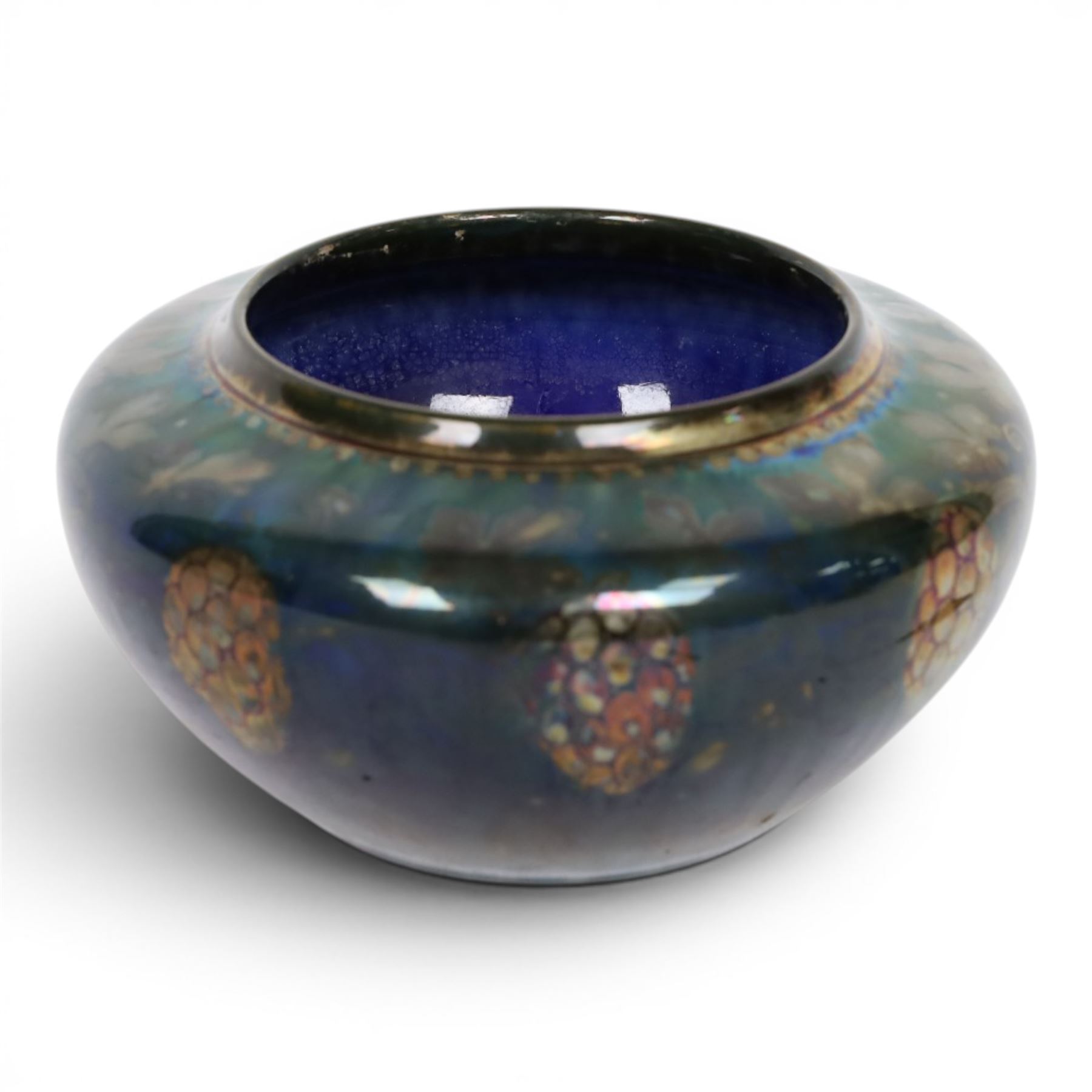 Richard Joyce for Pilkington, Royal Lancastrian lustre vase, of squat form, decorated with grapes and vine leaves, with impressed marks beneath, H9cm