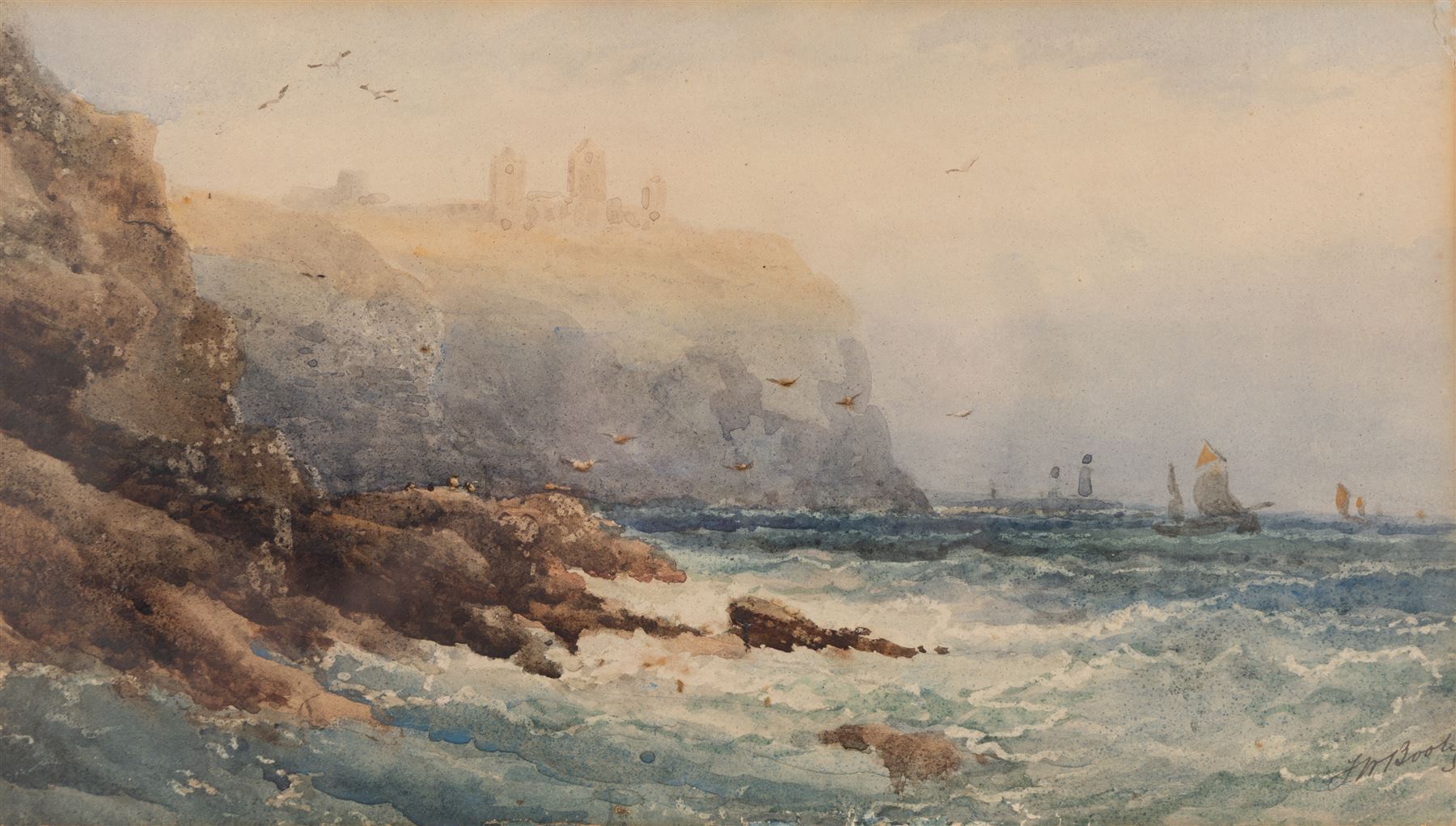 Frederick William Booty (British 1840-1924): 'Off Whitby', watercolour signed, titled on the mount 17cm x 30cm
