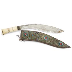 Nepalese kukri with engraved blade, bone hilt and jewelled scabbard and an Eastern dagger with decorated bone hilt (2)