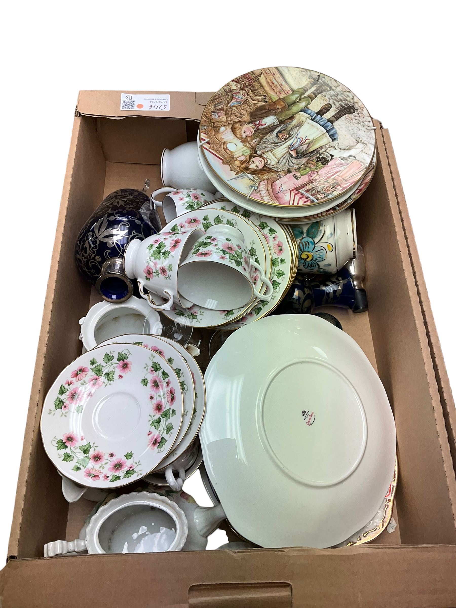 Royal Worcester The Peter Pan collection collectors plates, together with Mason's jug, teacups and saucers and other collectables, in two boxes  